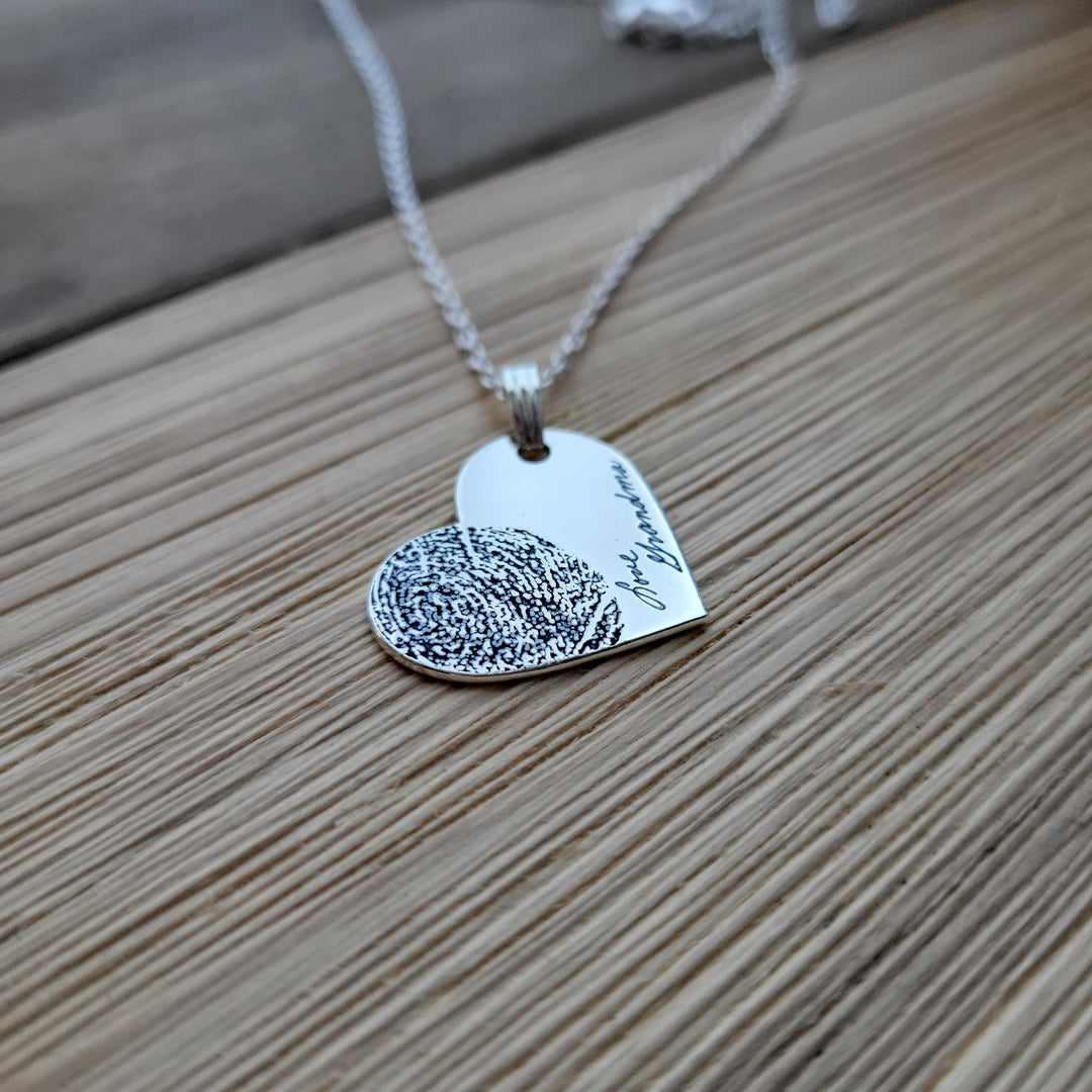 Engraved Fingerprint Heart Pendant