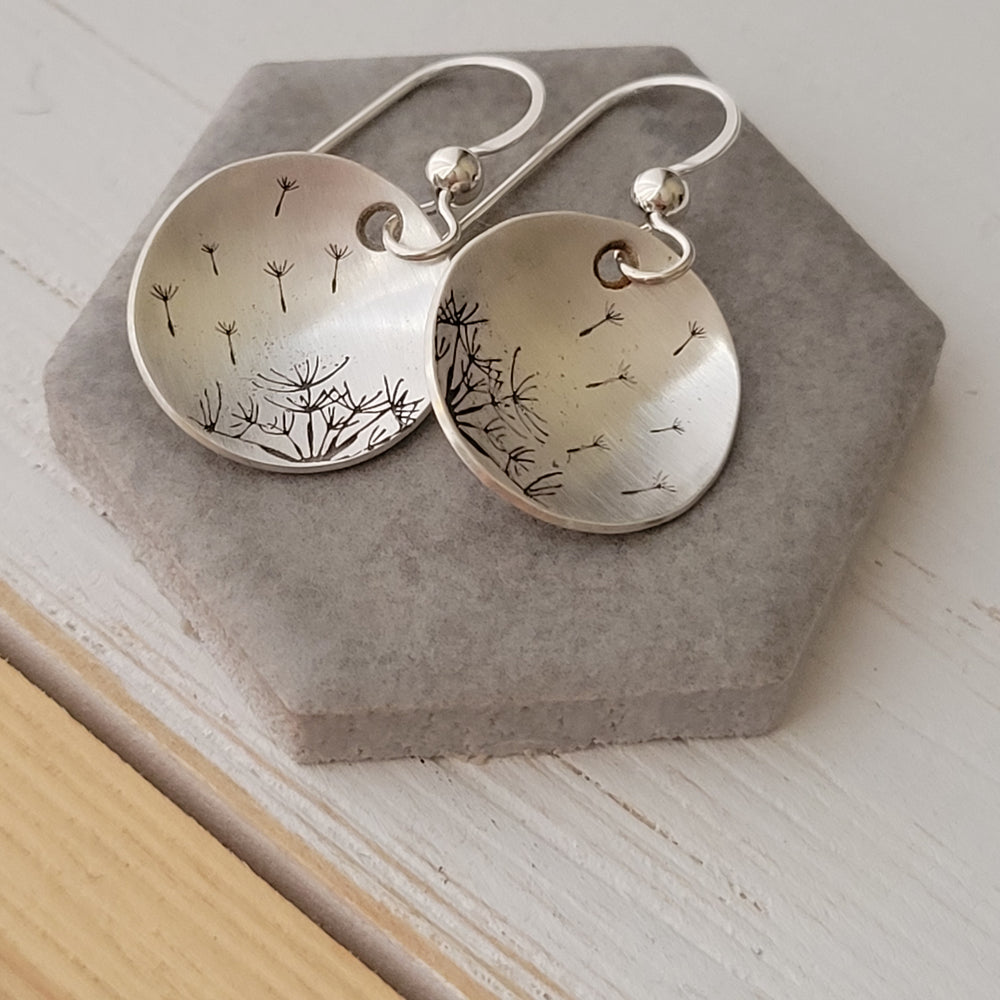 Dandelion Blowing Sterling Silver Earrings