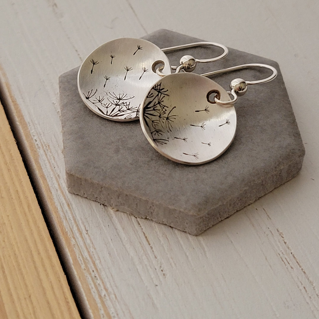 Engraved Dandelion Earrings