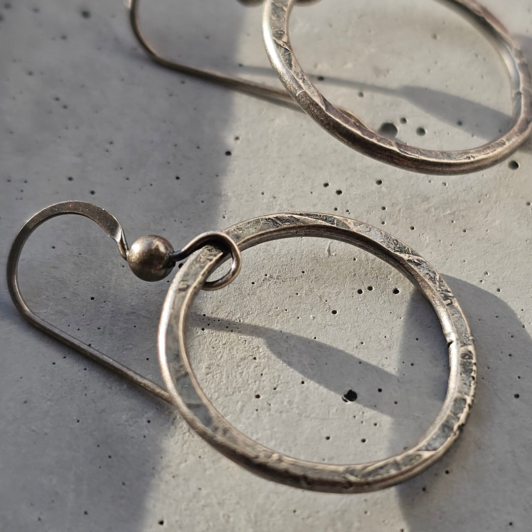 Handmade Textured Silver Hoop Earrings – Minimalist Rustic Earrings for Everyday Wear - Textured Hoops Earrings - Handmade Silver Earrings