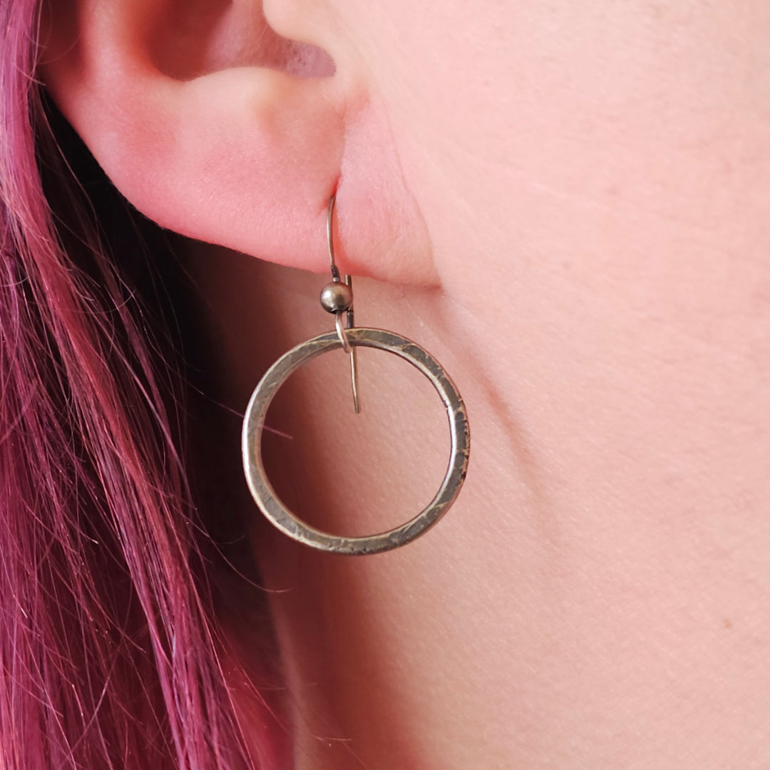 Handmade Textured Silver Hoop Earrings – Minimalist Rustic Earrings for Everyday Wear - Textured Hoops Earrings - Handmade Silver Earrings