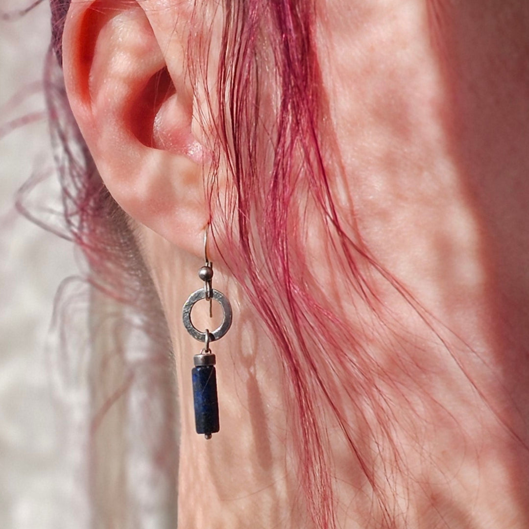 Lapis Lazuli & Textured Silver Earrings