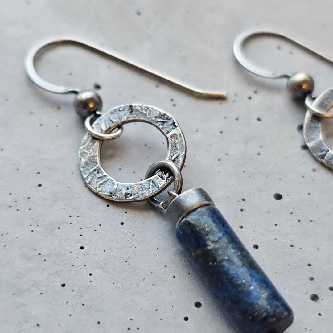 Lapis Lazuli & Textured Silver Earrings
