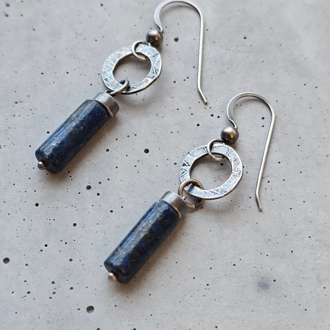 Lapis Lazuli & Textured Silver Earrings